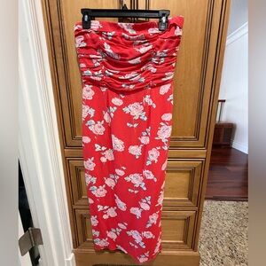 Wayf Red Floral Strapless Dress